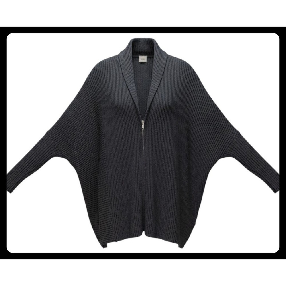 CAbi Cosmo Cardigan Sweater S Small Charcoal Gray Rib Knit Zip Oversized